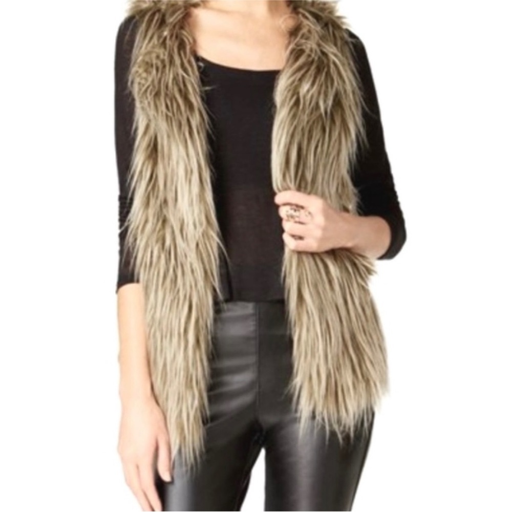 Sebby Collection Boho Faux Fur Neutral Cardigan Open Front Vest Winter Knit Back